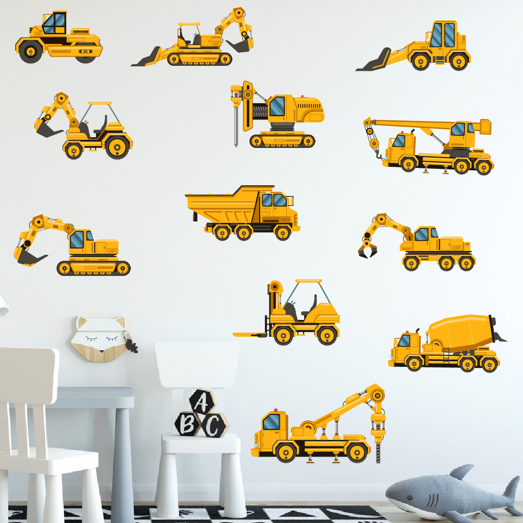 Kids Outdoor Digger - Cartoon graafmachine techniek auto muursticker zelfklevende