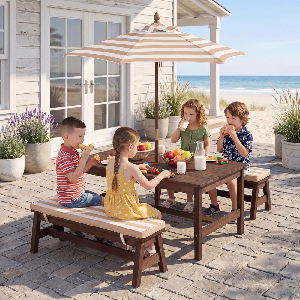Kids Outdoor Bench - Picknicktafel voor kinderen, groot tafelblad van