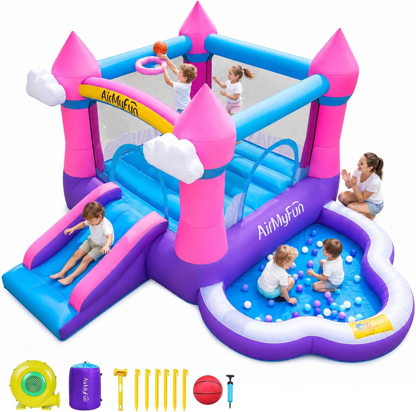Kids Outdoor Ball - Roze opblaasbare springkasteel voor binnen en