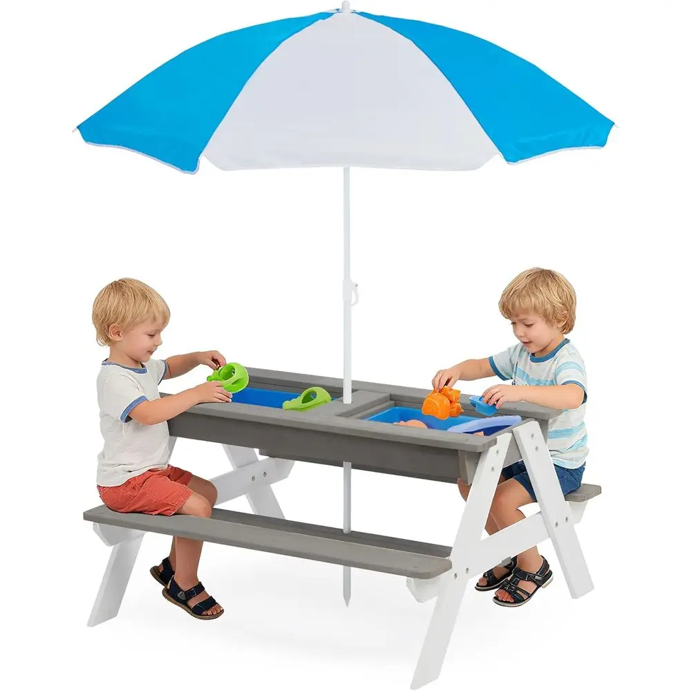 Kids Outdoor Water Table - Ombouwbare 3-in-1 houten picknicktafel voor kinderen,