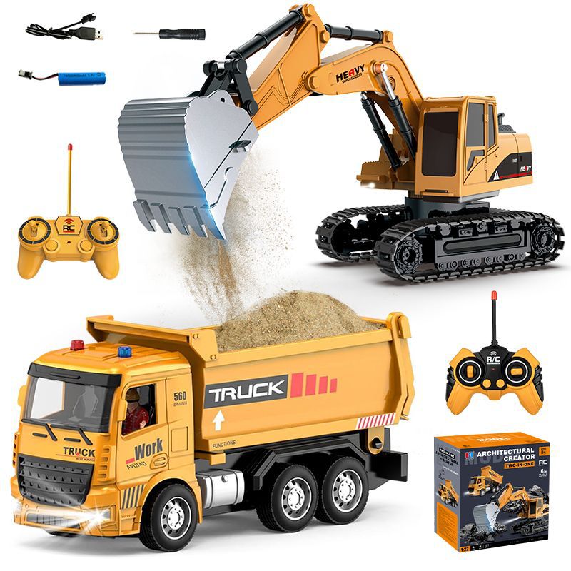 Kids Outdoor Digger - Legering afstandsbediening graafmachine speelgoedauto met lichteffecten