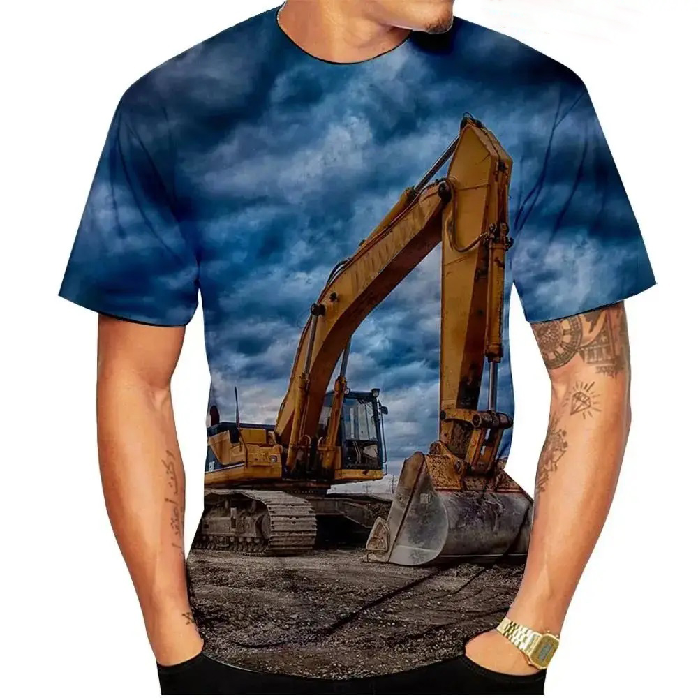 Kids Outdoor Digger - Graafmachine Patroon 3D Print T-shirt Mannen