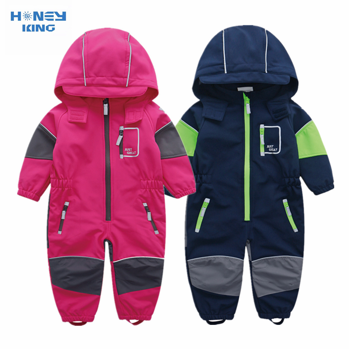 Kids Outdoor Overalls - Honeyking Kinderen Softshell Overalls Outdoor Hooded