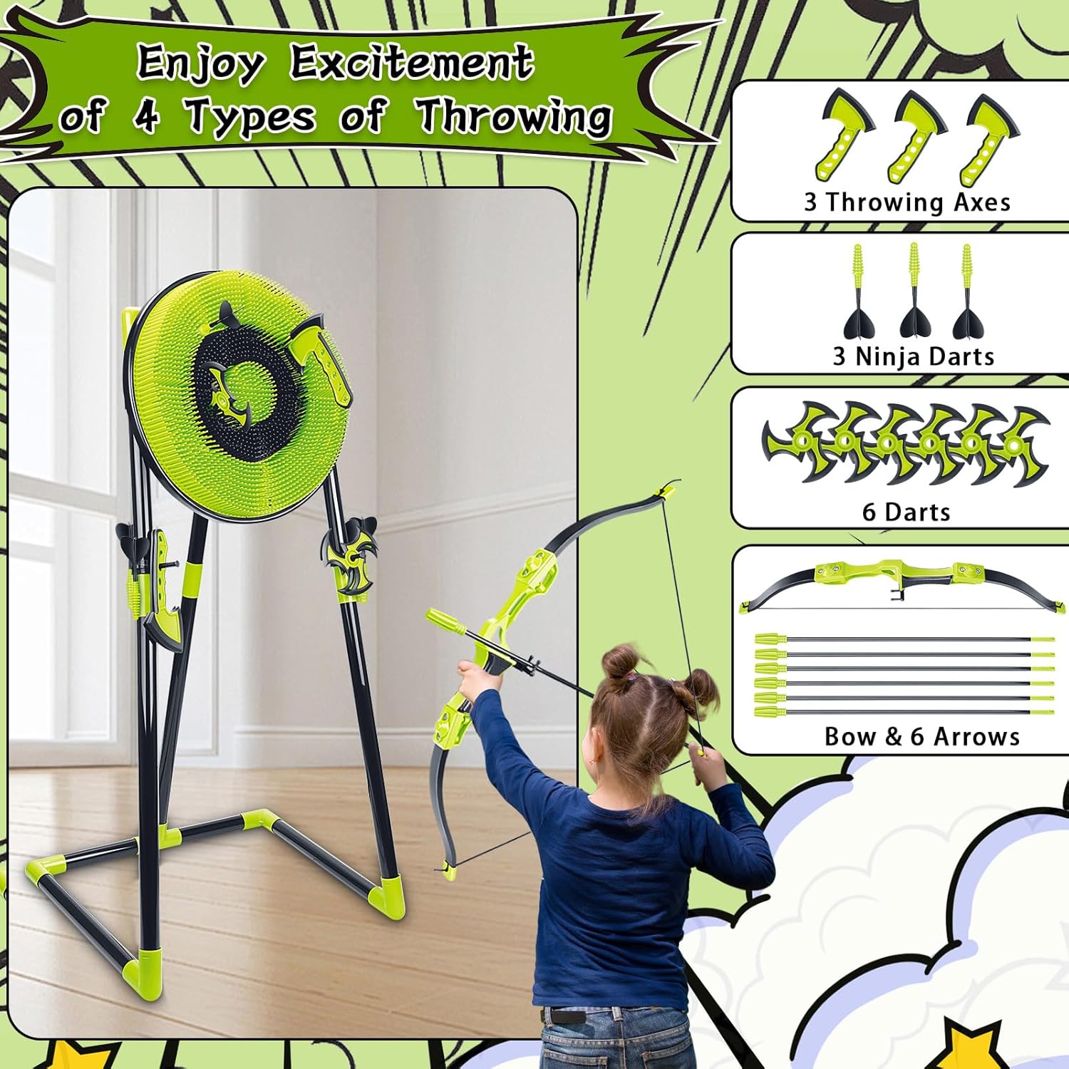 4-in-1 bijlwerpdoelset voor ki - Kids Outdoor Ninja Set recensie en prijs