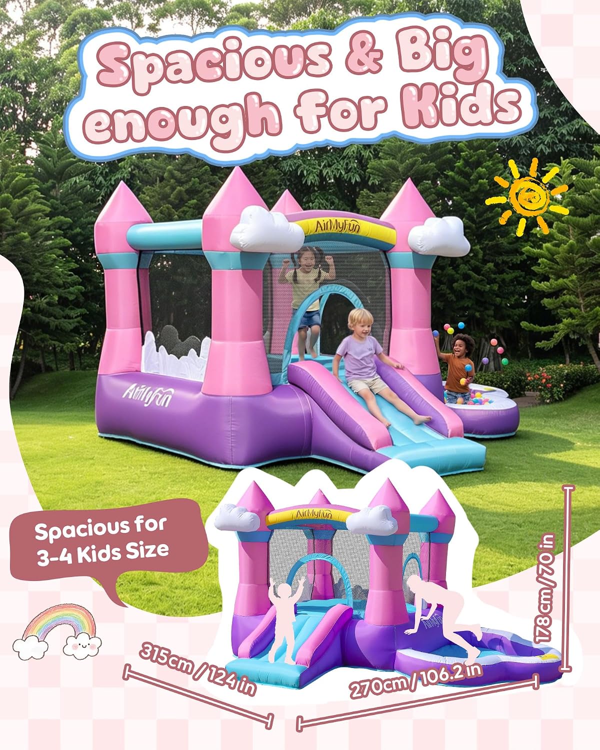 Roze opblaasbare springkasteel - Kids Outdoor Ball recensie en prijs